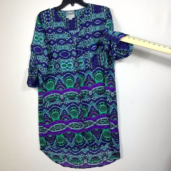Maeve By Anthropology Ikat Pattern Shirt Dress Women Size Small Roll Tab Sleeve - Picture 5 of 14